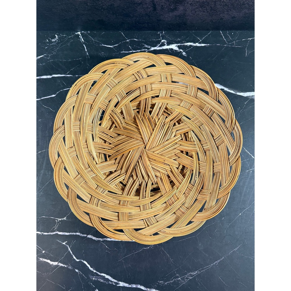 Vintage Scallop Weave Handwoven Wicker 12.5in Basket Bowl Boho Decor